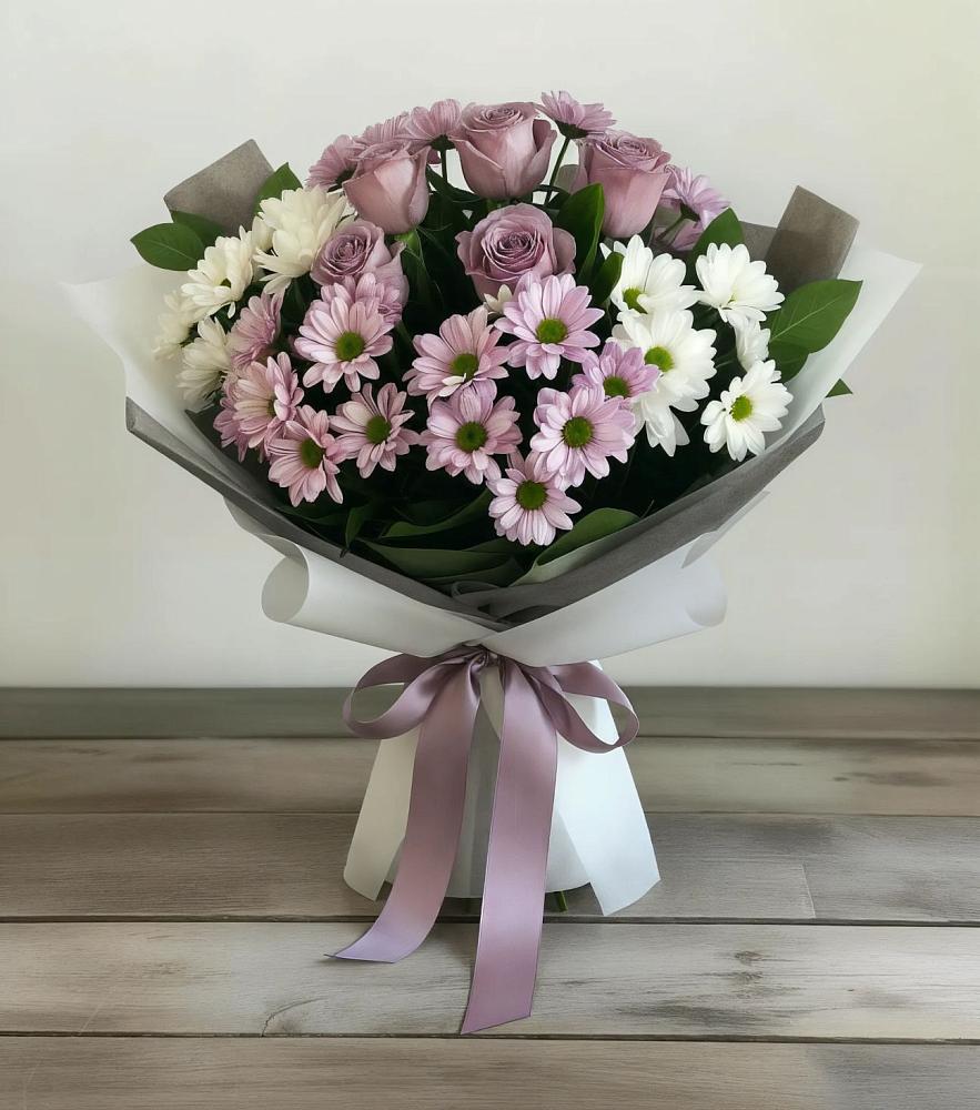 Букет цветов из: Хризантемы и Розы в Родниковской