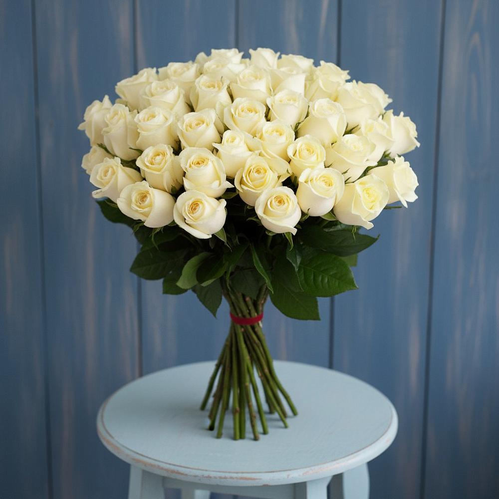 Букет 51 Белая роза Эдлесс Лав в Родниковской