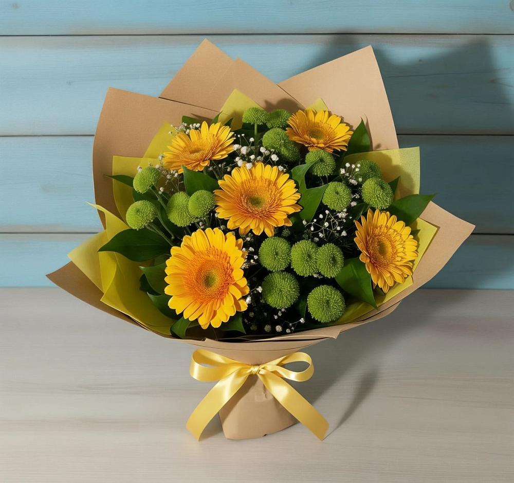 Букет цветов из: Герберы и Хризантемы в Родниковской