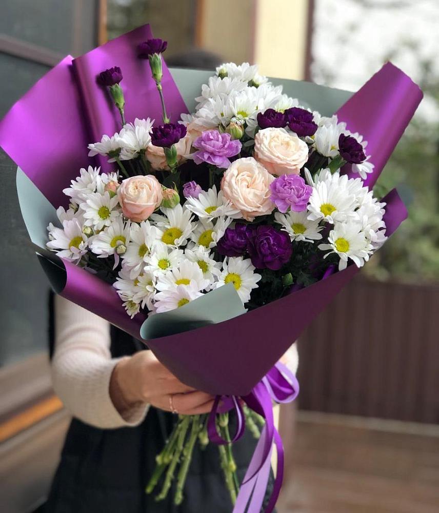 Букет цветов из: Хризантемы, Гвоздики и Розы в Родниковской