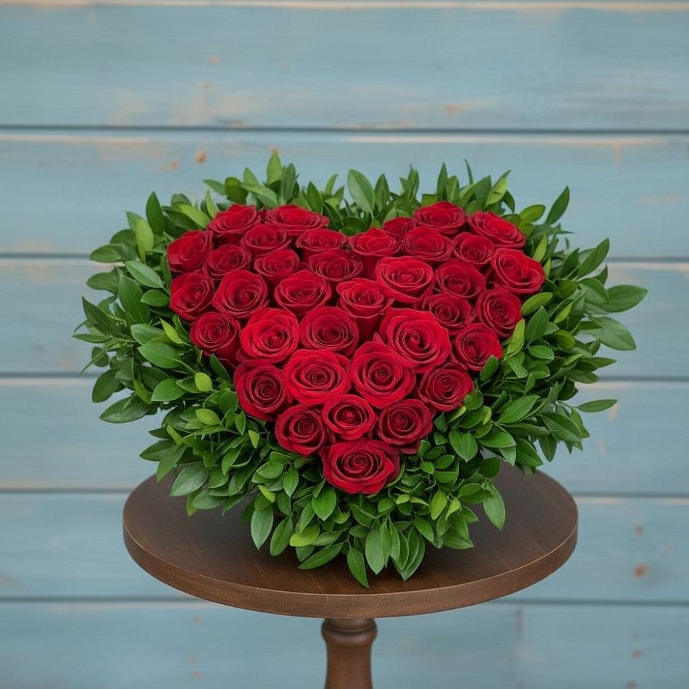 Цветочная композиция из Розы в виде сердца в Родниковской