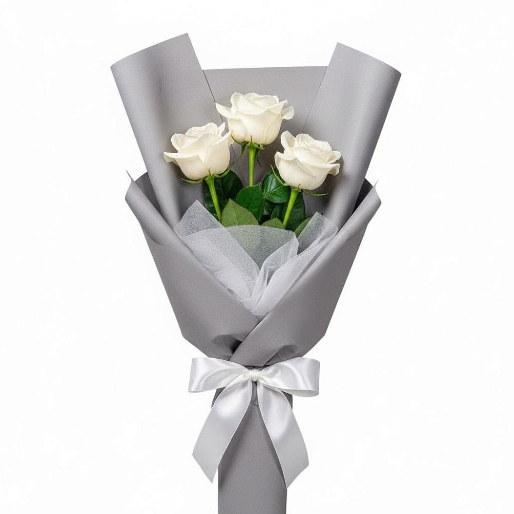 Букет 3 белые розы в Родниковской