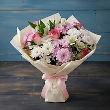 Букет цветов из:  Хризантемы, Альстромерии и Розы в Родниковской