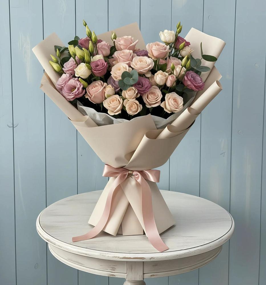 Букет цветов из: Розы и Лизиантусы в Родниковской