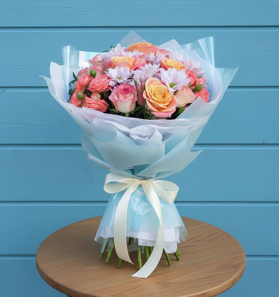 Букет цветов из: Хризантемы и Розы в Родниковской