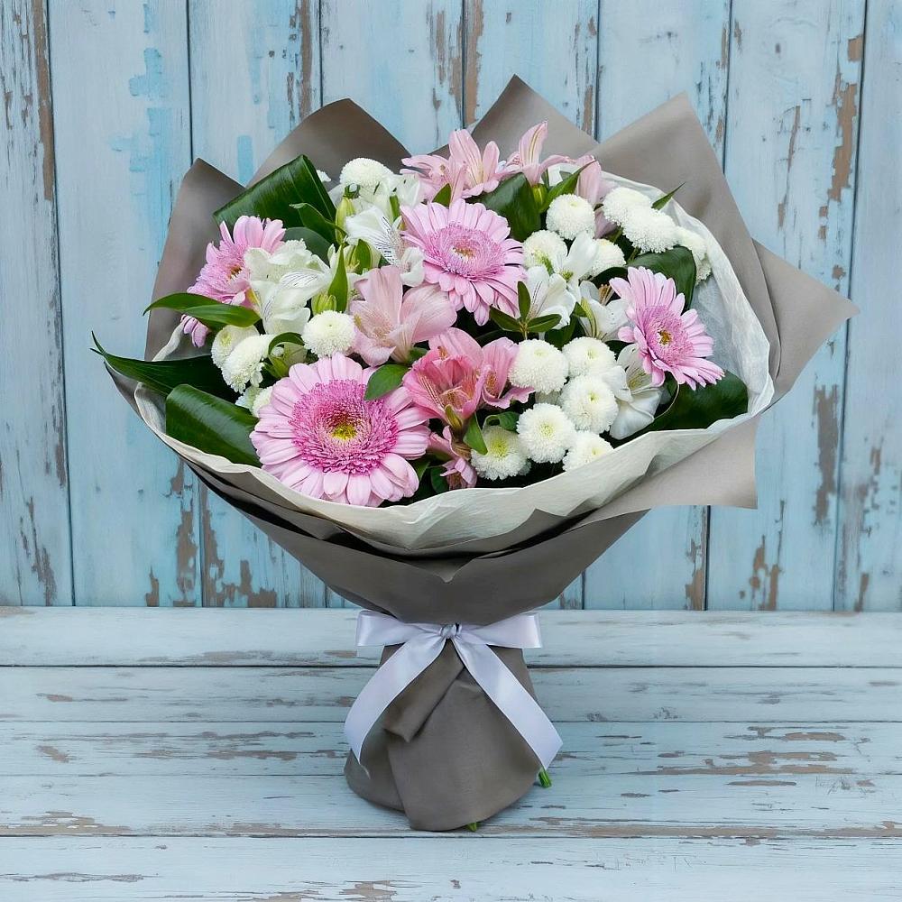 Букет цветов из: Герберы, Альстромерии и Хризантемы в Родниковской