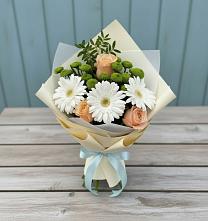 Букет цветов из:  Герберы, Розы и Хризантемы в Родниковской